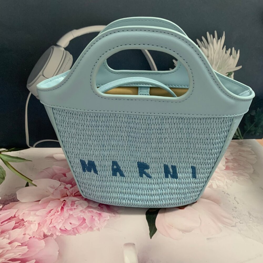 Women's Marni Summer Bag 🌊 Blue Raffia Shoulder Bag | With Dust Bag Brand New